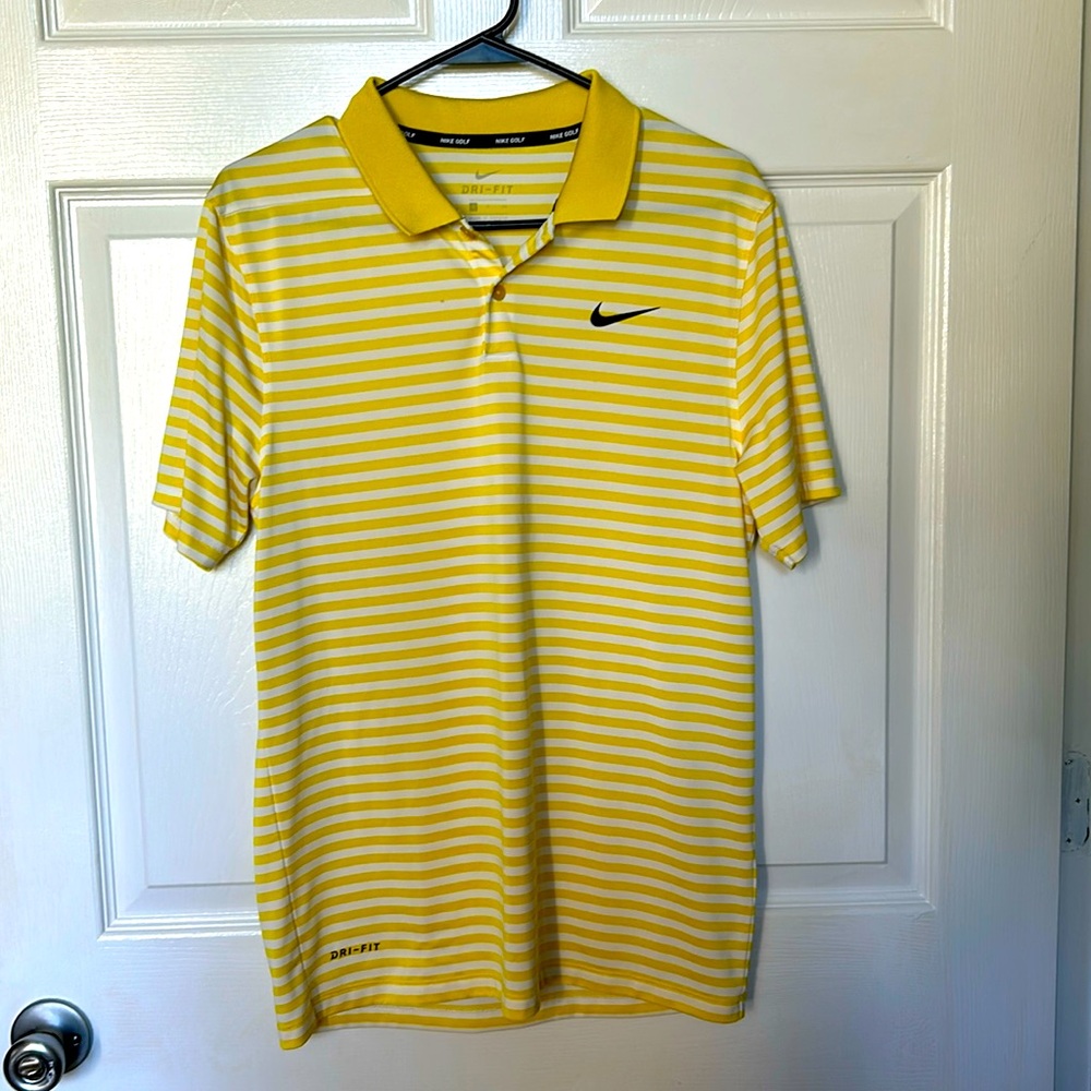 Nike Men’s Dri Fit Golf shirt yellow and white stripes